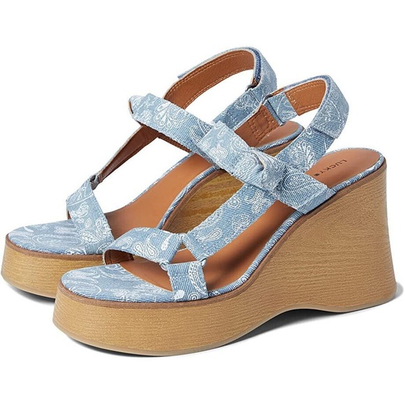Lucky Brand Shoes - Lucky Brand Demmia Platform Wedge Sandal Acid Denim Blue Women's Size 8